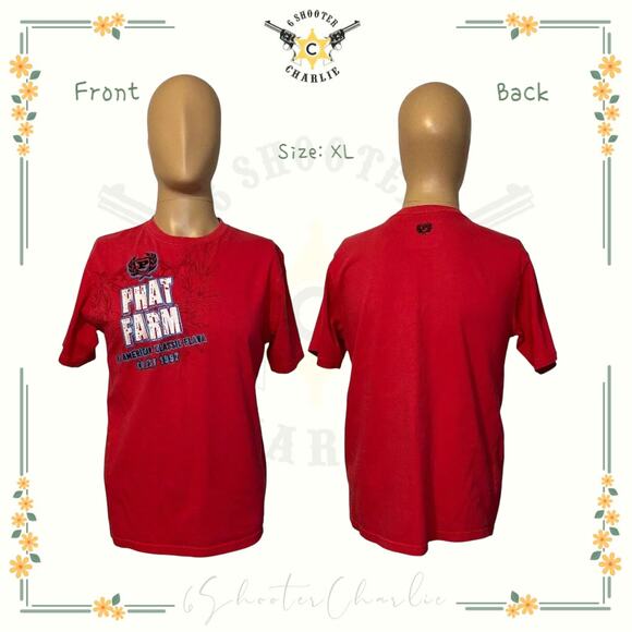 Vintage Phat Farm Shirt Adult XL Red Hip Hop Graphic Short Sleeve Crew Neck - Picture 1 of 6